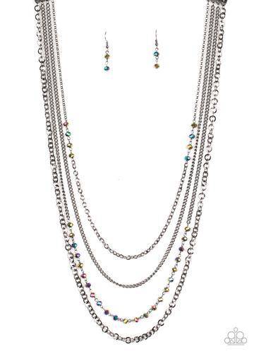 Flickering Lights - Gunmetal Oil Spill Bead Necklace - Paparazzi Accessories - GlaMarous Titi Jewels
