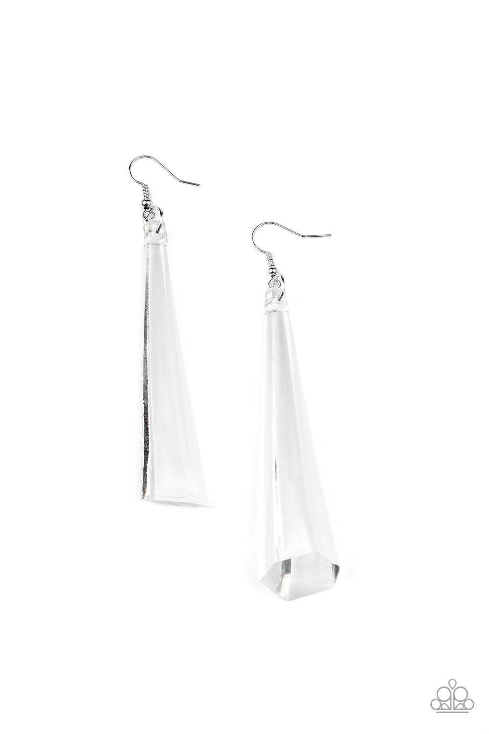 Break The Ice - White Cone Shape Earrings - Paparazzi Accessories - GlaMarous Titi Jewels