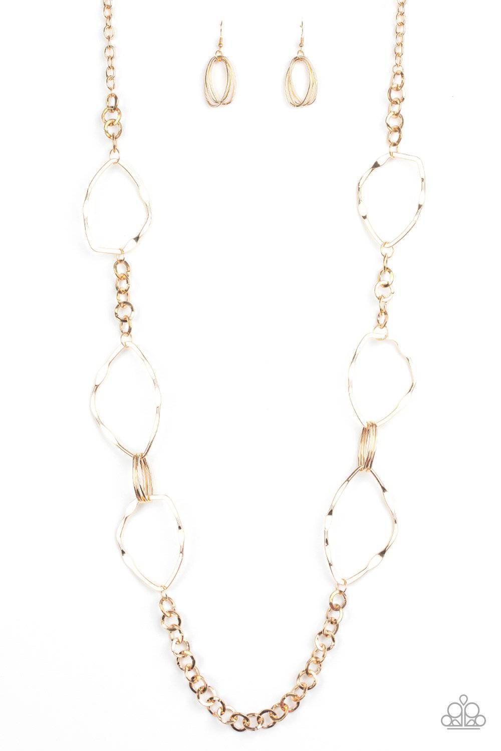 Abstract Artifact - Gold Asymmetrical Links Necklace - Paparazzi Accessories - GlaMarous Titi Jewels