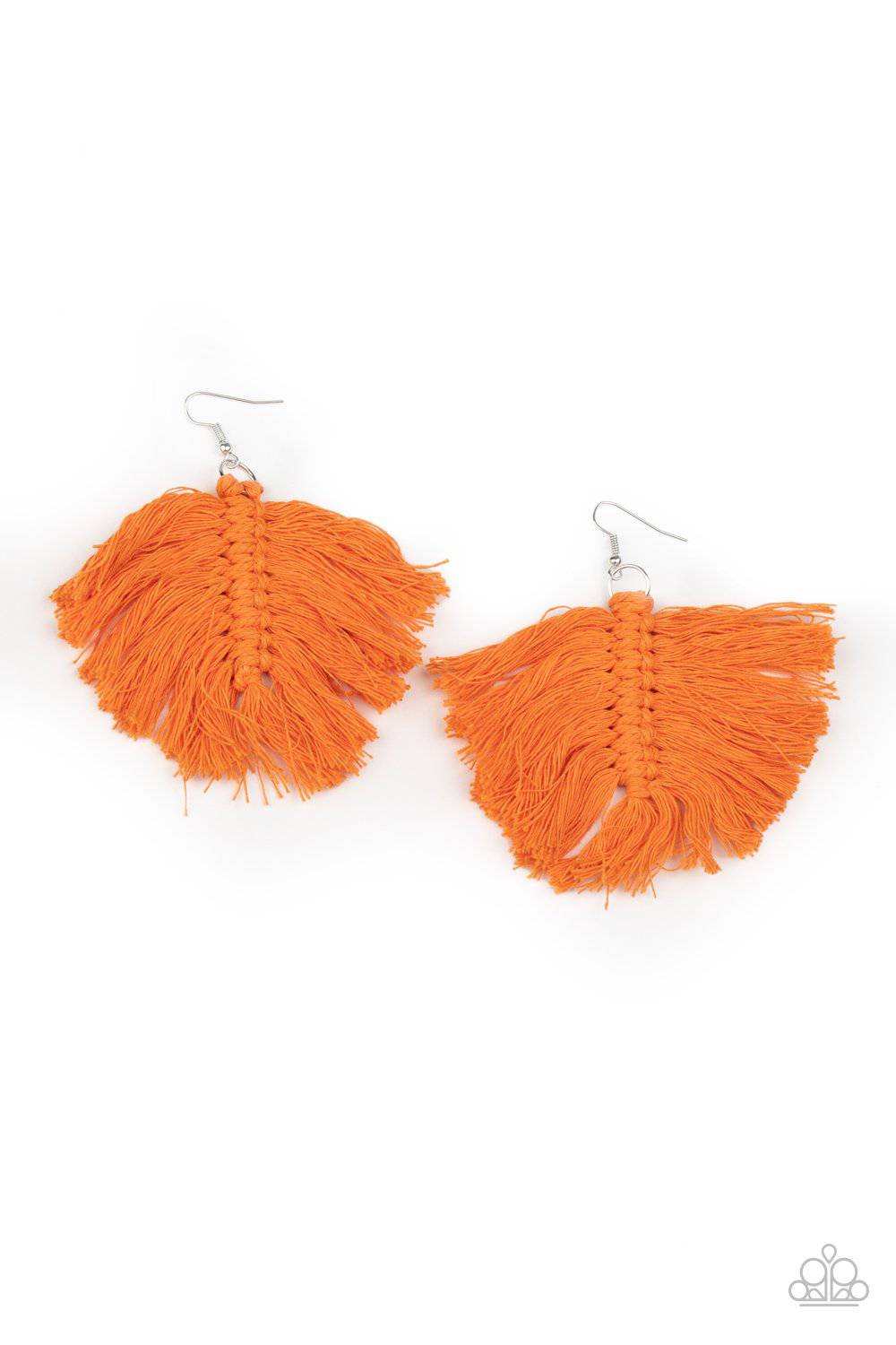 Macrame Mamba - Orange Tassel Earrings - Paparazzi Accessories - GlaMarous Titi Jewels
