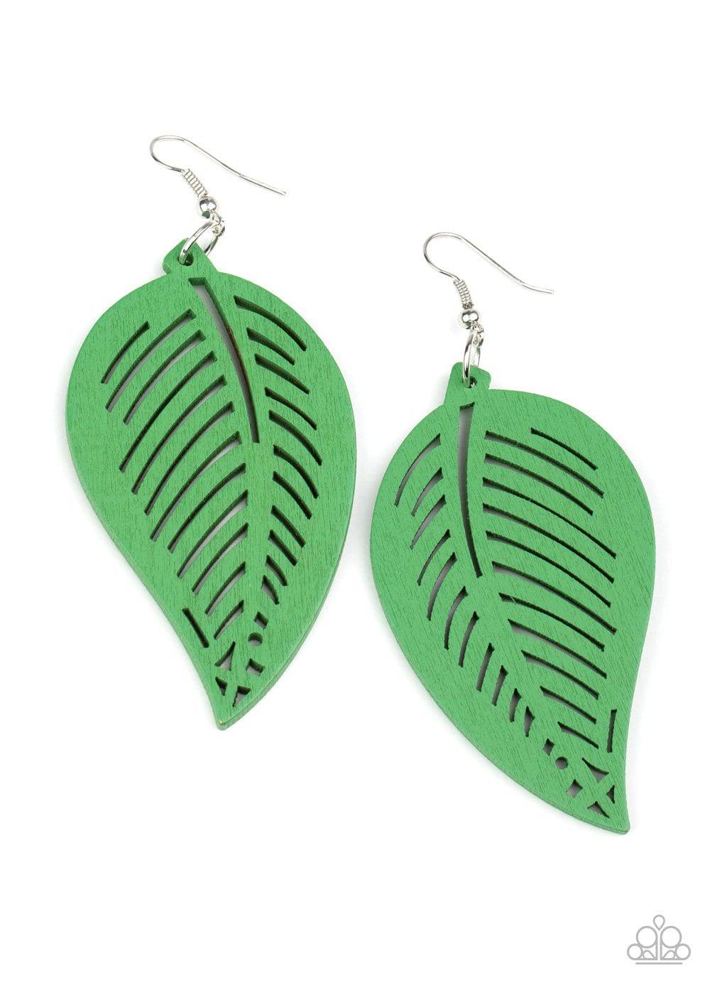 Tropical Foliage - Green Wooden Earrings - Paparazzi Accessories - GlaMarous Titi Jewels
