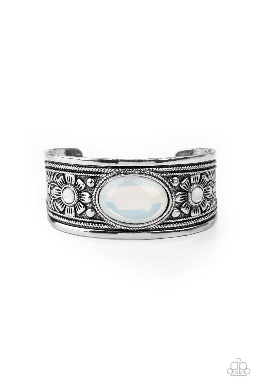 Sage Sanctuary - White Opalescent Bead Cuff Bracelet - Paparazzi Accessories - GlaMarous Titi Jewels