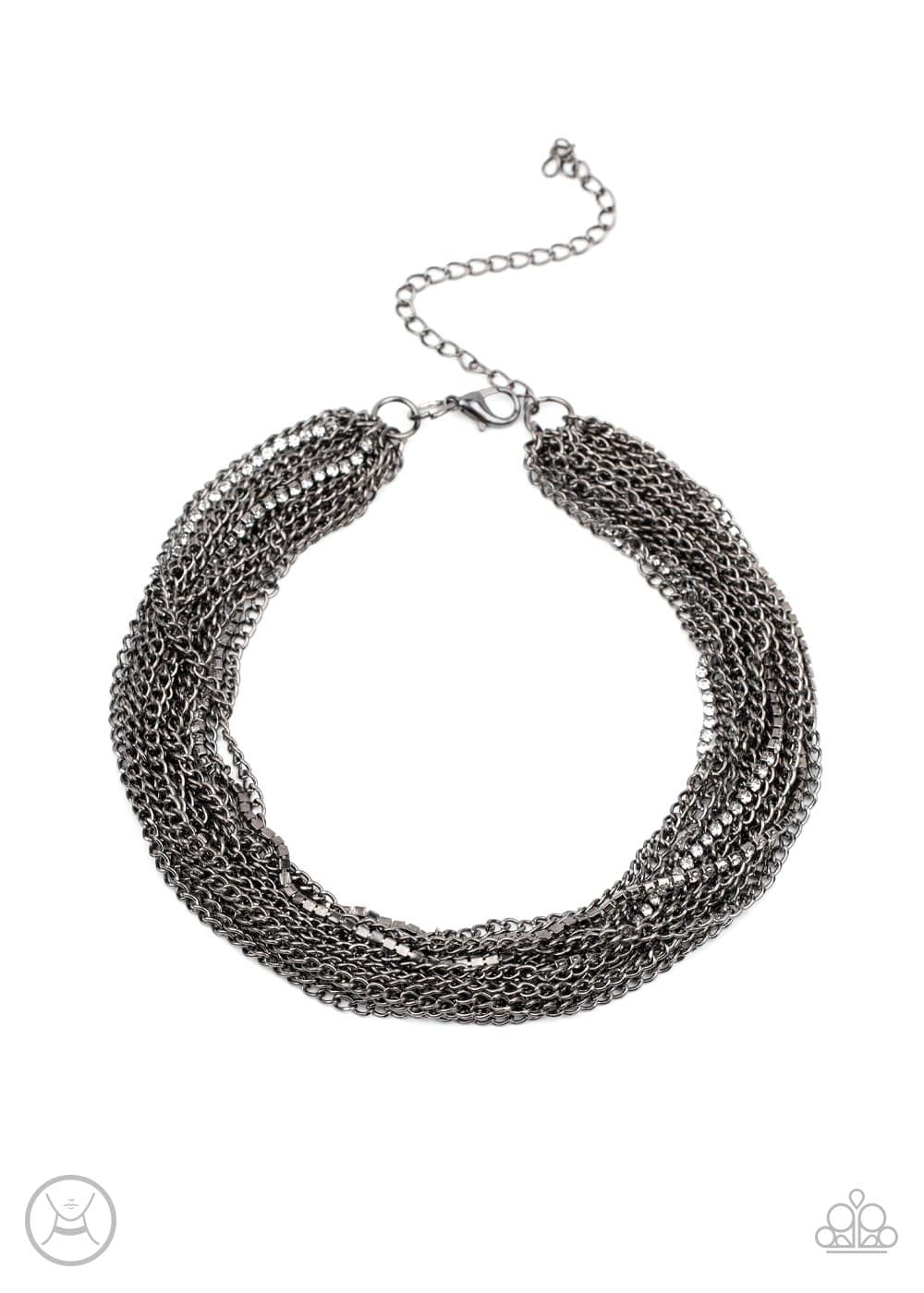 Catch You LAYER! - Black Gunmetal Rhinestone Necklace - Paparazzi Accessories - GlaMarous Titi Jewels