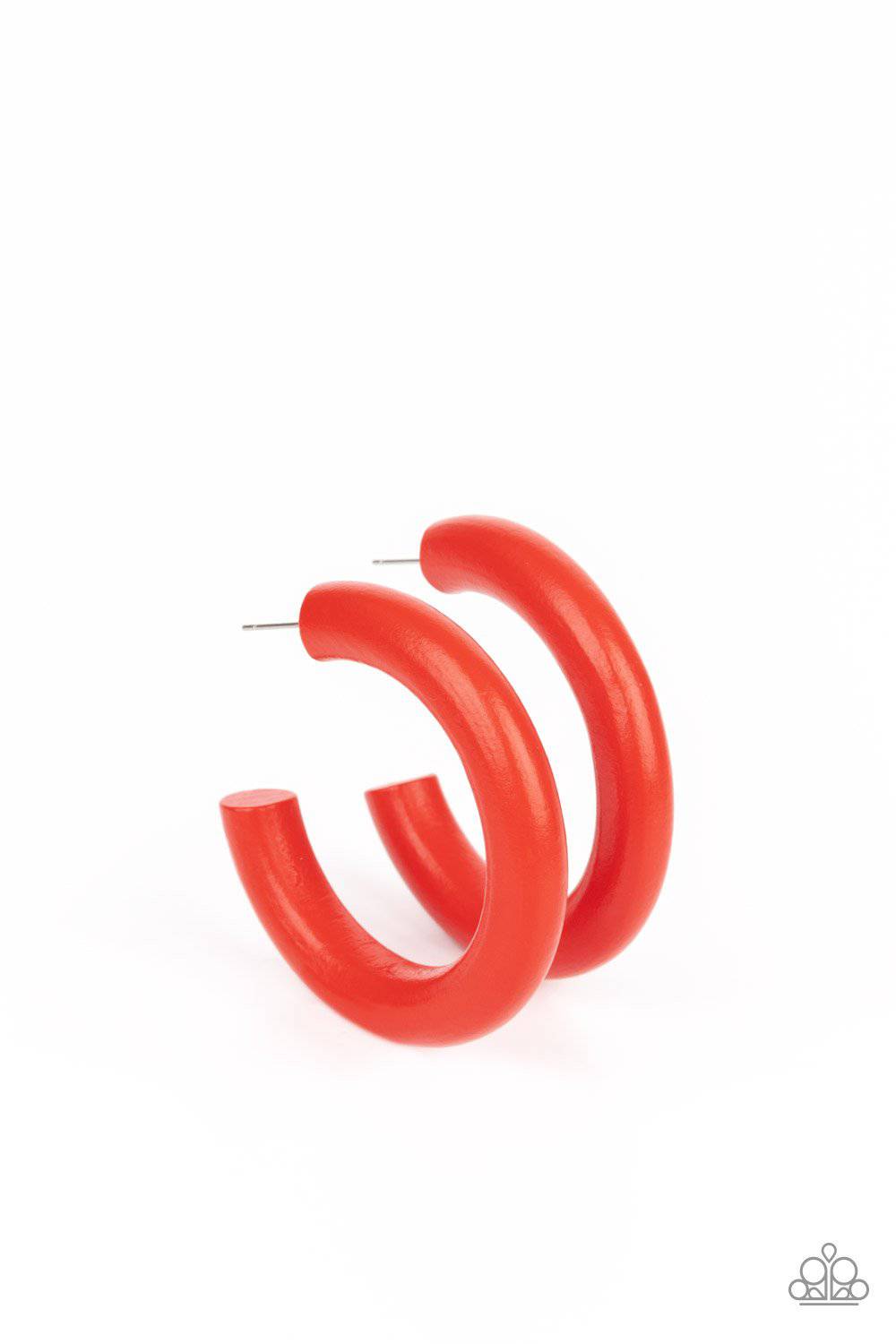 Woodsy Wonder - Red Wooden Hoop Earrings - Paparazzi Accessories - GlaMarous Titi Jewels