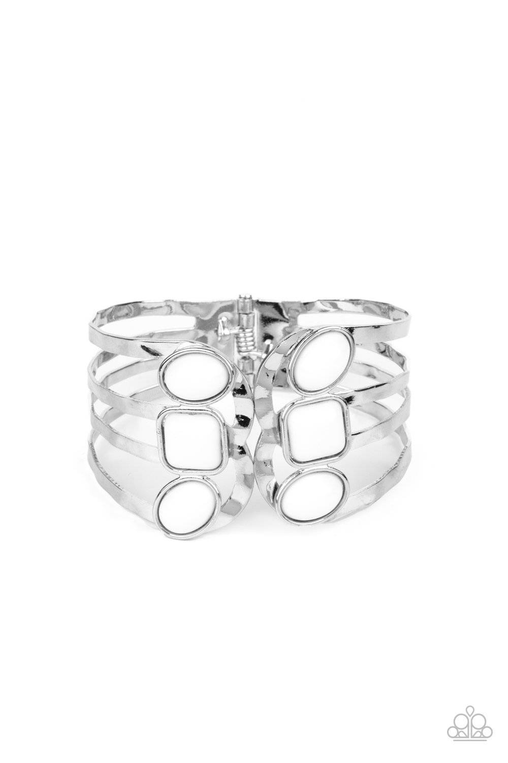 Mystified - White Bead Hinged Bracelet - Paparazzi Accessories - GlaMarous Titi Jewels