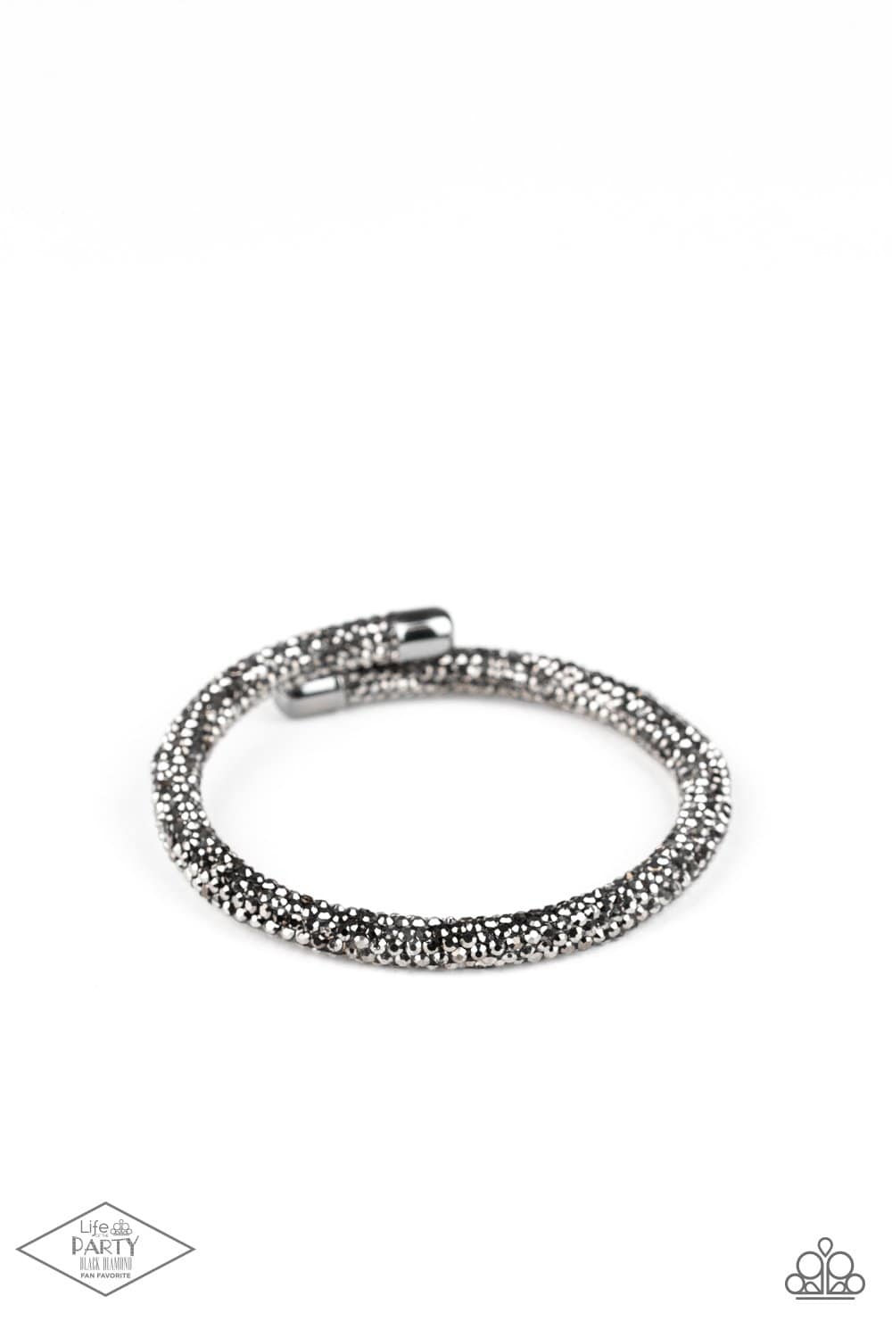 Stageworthy Sparkle - Black Hematite Rhinestone Cuff-Like Bracelet - Paparazzi - GlaMarous Titi Jewels