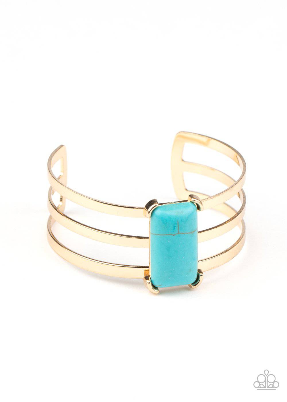 Rural Recreation - Gold and Turquoise Cuff Bracelet - Paparazzi Accessories - GlaMarous Titi Jewels
