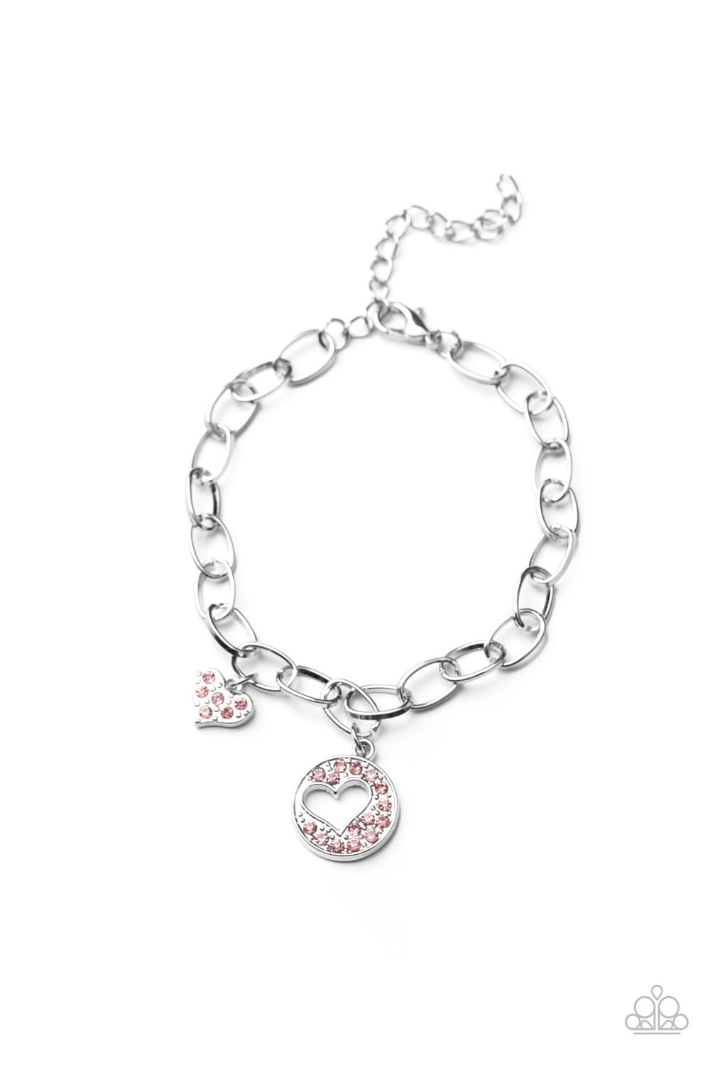Move over Matchmaker! - Pink Rhinestone Heart Charm Bracelet - Paparazzi - GlaMarous Titi Jewels