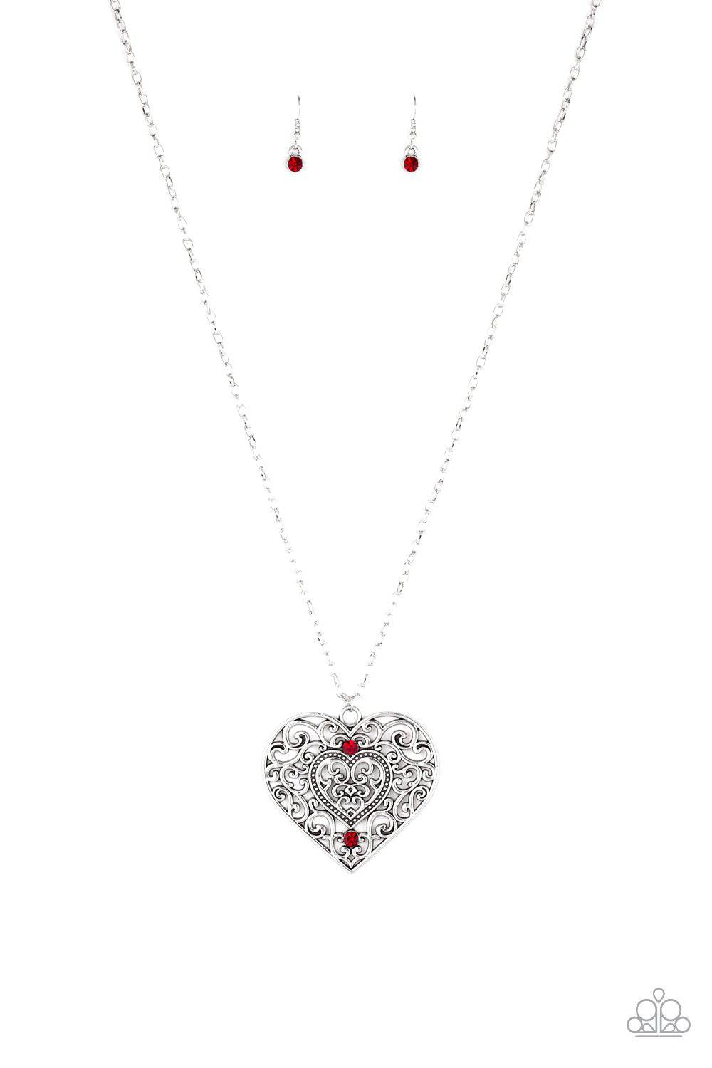 Classic Casanova - Red Rhinestone Heart Necklace - Paparazzi Accessories - GlaMarous Titi Jewels