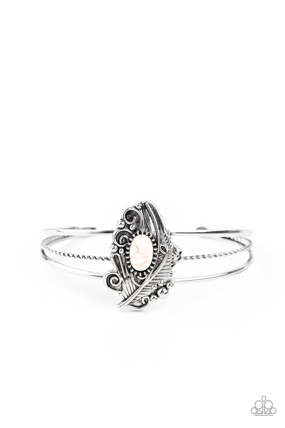 Sahara Solstice - White Stone Cuff Bracelet - Paparazzi Accessories - GlaMarous Titi Jewels
