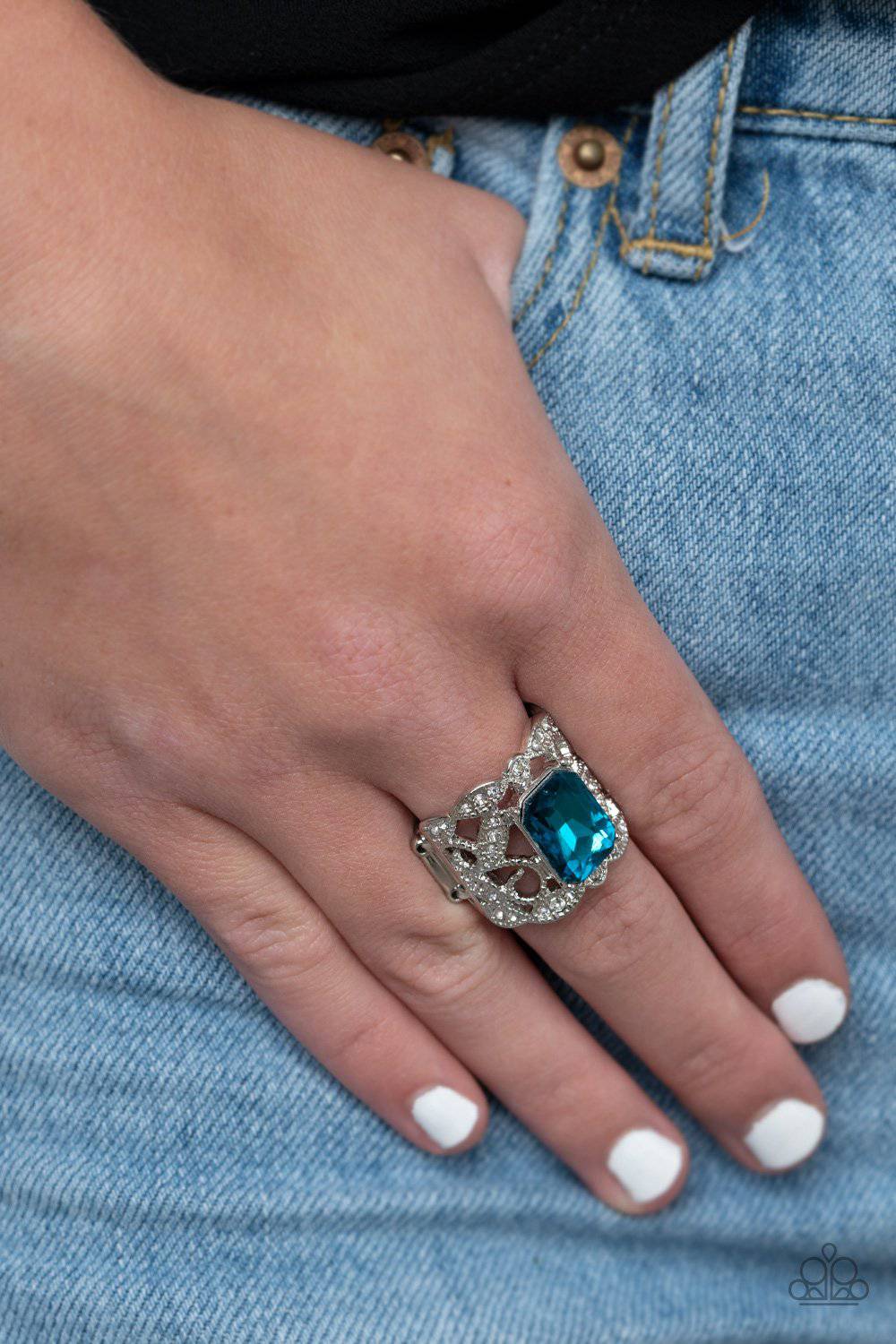 NWT - Paparazzi - Making History - Blue - Ring - Wide Back - Bling