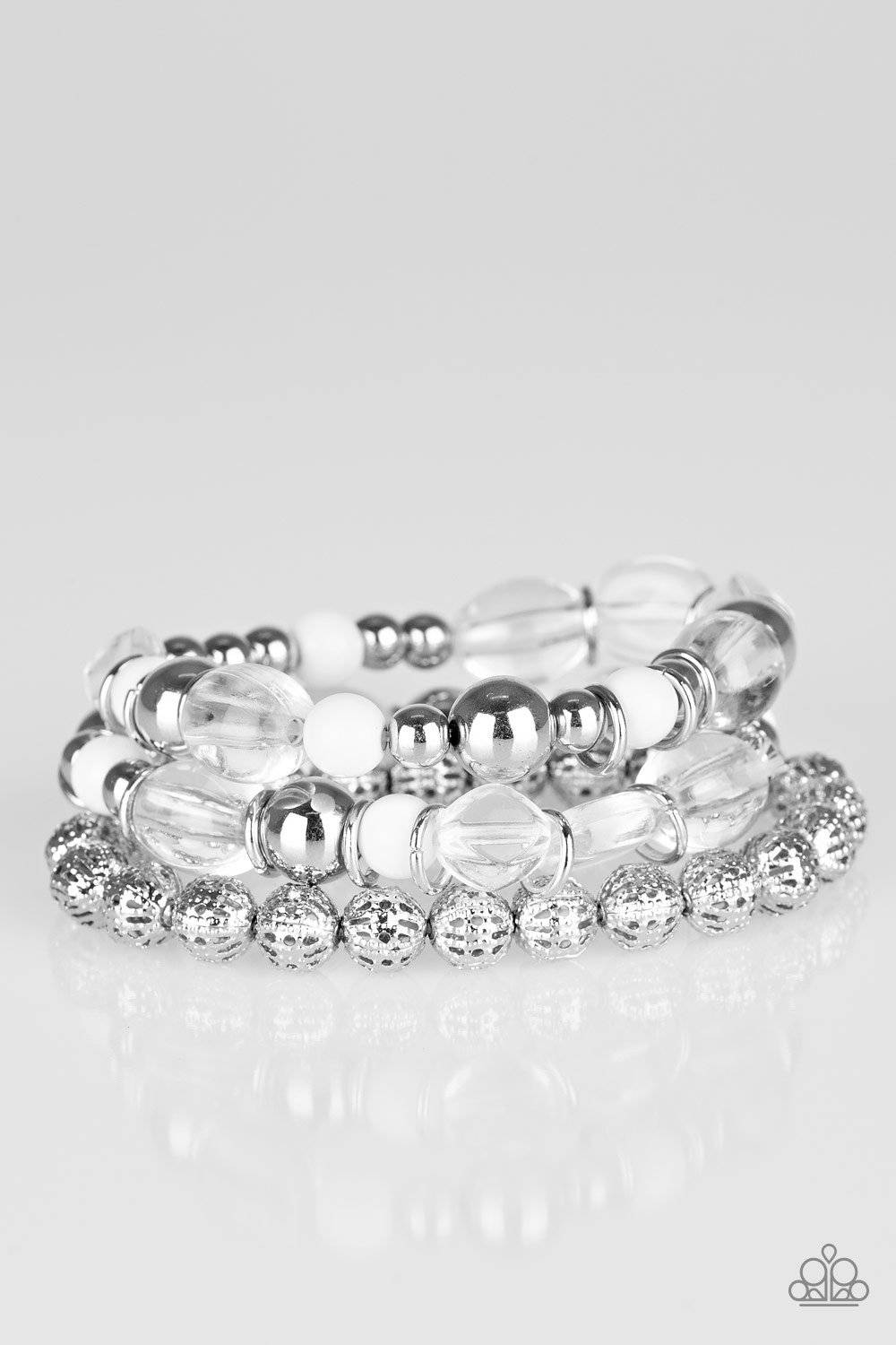 Malibu Marina - White Stretchy Bracelets - Paparazzi Accessories - GlaMarous Titi Jewels
