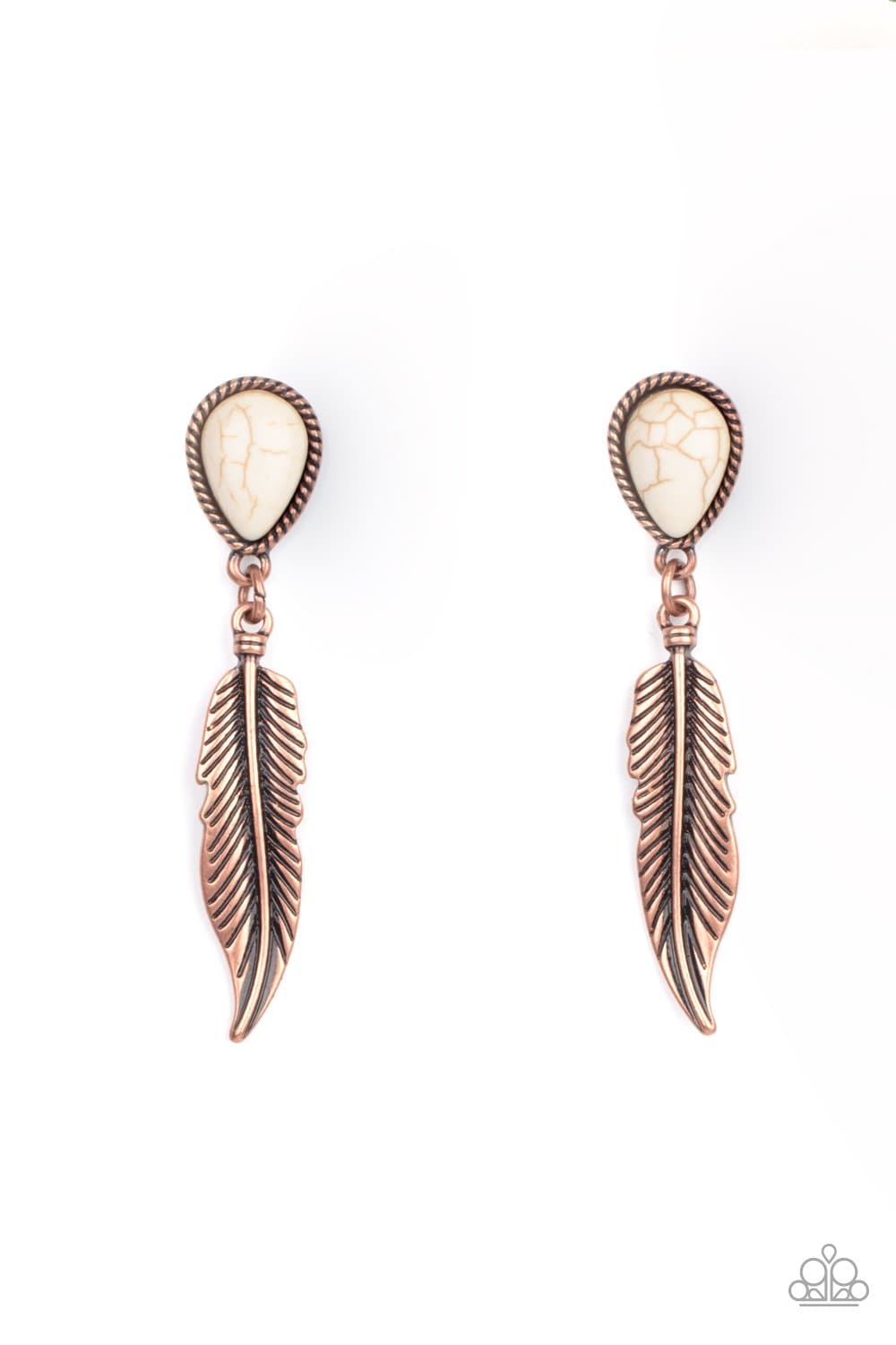 Totally Tran-QUILL - Copper Feather Earrings - Paparazzi Accessories - GlaMarous Titi Jewels