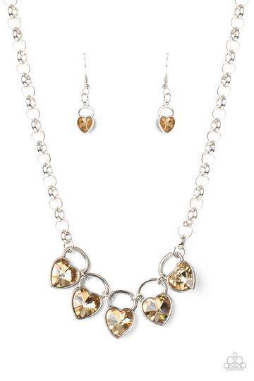 HEART On Your Heels - Brown Gem Heart Shaped Necklace - Paparazzi Accessories - GlaMarous Titi Jewels