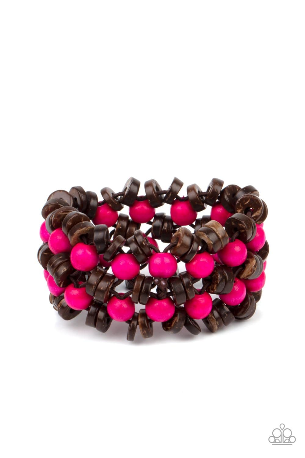 Tahiti Tourist - Pink and Brown Wooden Bead Bracelet - Paparazzi Accessories - GlaMarous Titi Jewels