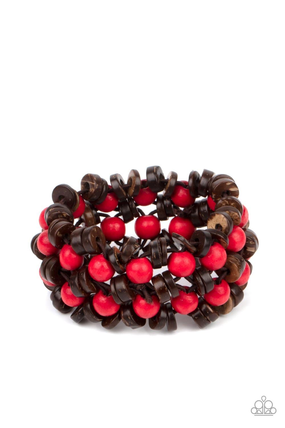 Tahiti Tourist - Red Wooden Beads Bracelet - Paparazzi Accessories - GlaMarous Titi Jewels