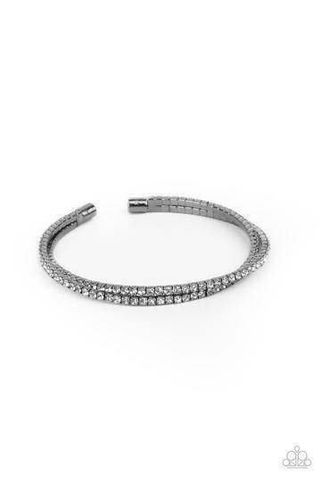 Iridescently Intertwined - Black Rhinestone Cuff Bracelet - Paparazzi Accessories - GlaMarous Titi Jewels