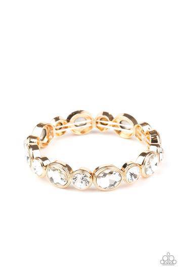 Still GLOWING Strong - Gold Rhinestone Stretchy Bracelet - Paparazzi Accessories - GlaMarous Titi Jewels