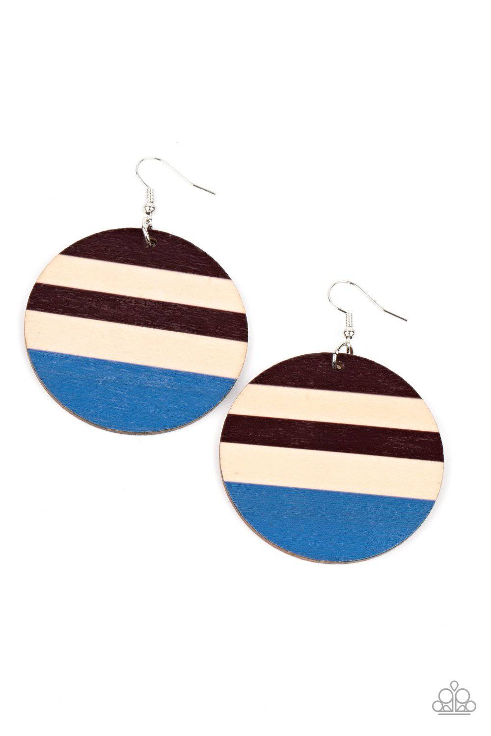 Yacht Party - Blue Wooden Disc Earrings - Paparazzi Accessories - GlaMarous Titi Jewels