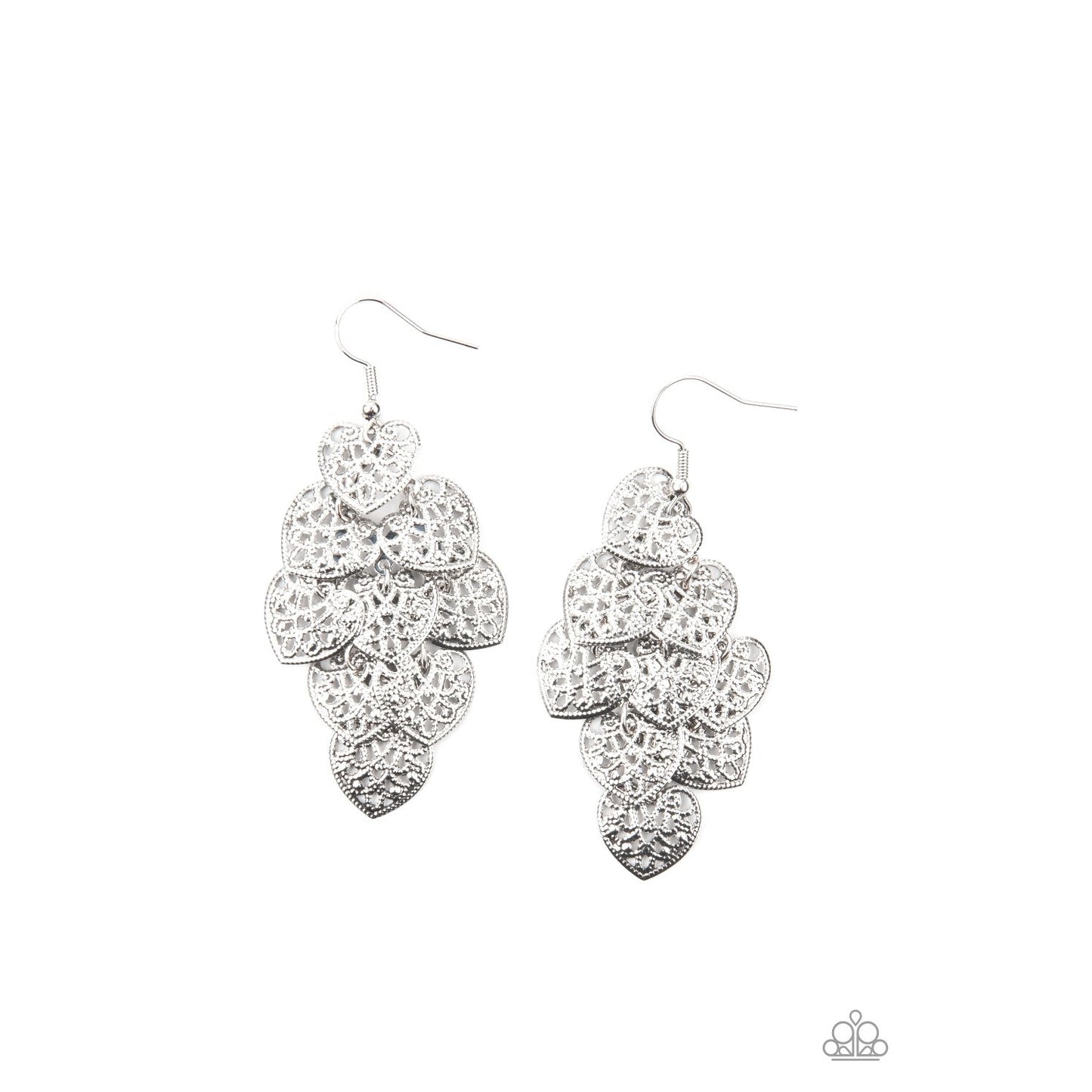 Shimmery Soulmates - Silver Heart Earrings - Paparazzi Accessories - GlaMarous Titi Jewels