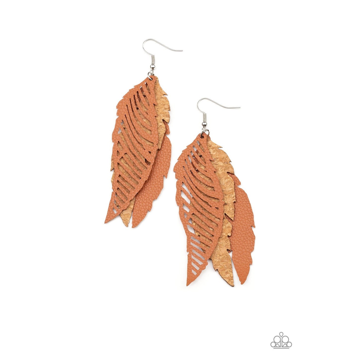 WINGING Off The Hook - Brown Leather Feather Earrings - Paparazzi Accessories - GlaMarous Titi Jewels
