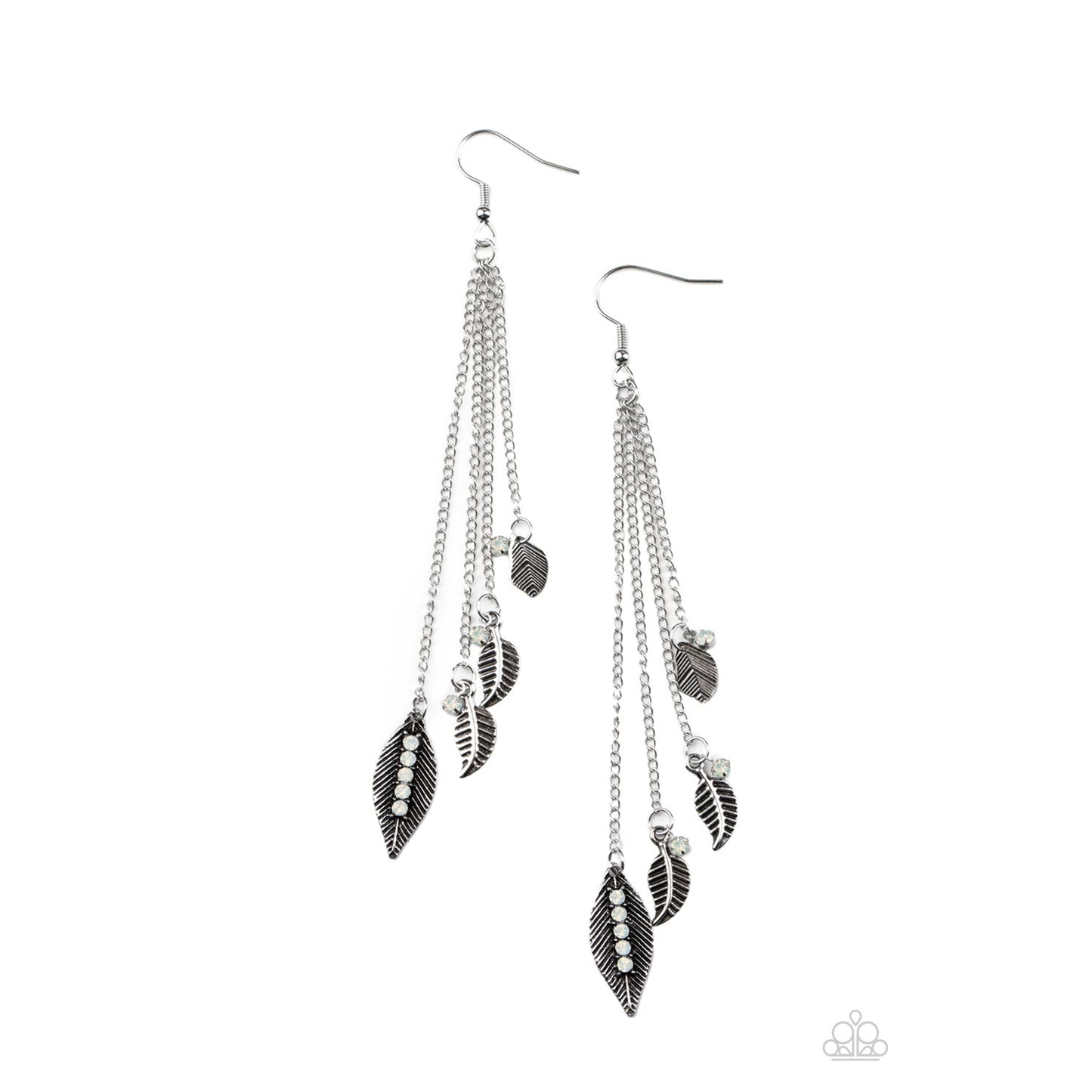 Chiming Leaflets - White Rhinestone Earrings - Paparazzi Accessories - GlaMarous Titi Jewels