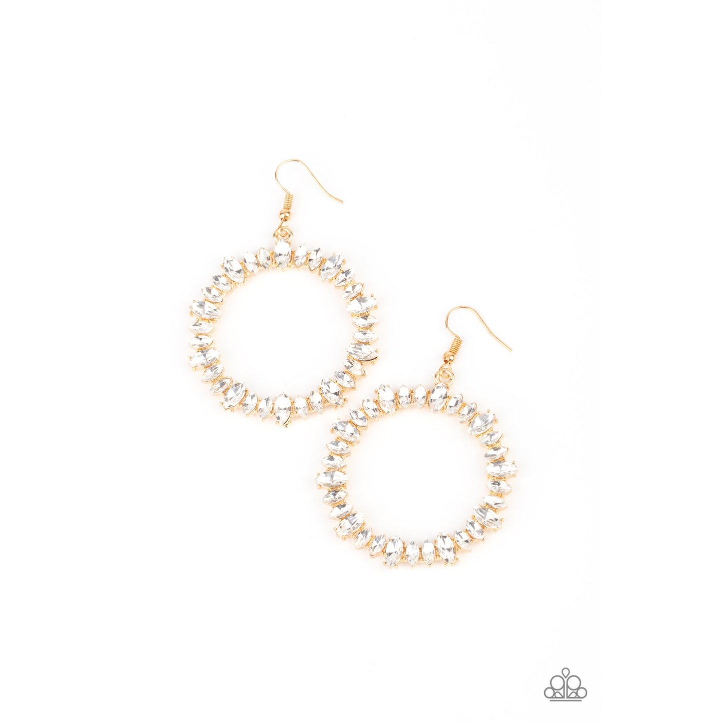 Glowing Reviews - Gold Rhinestone Earrings - Paparazzi Accessories - GlaMarous Titi Jewels