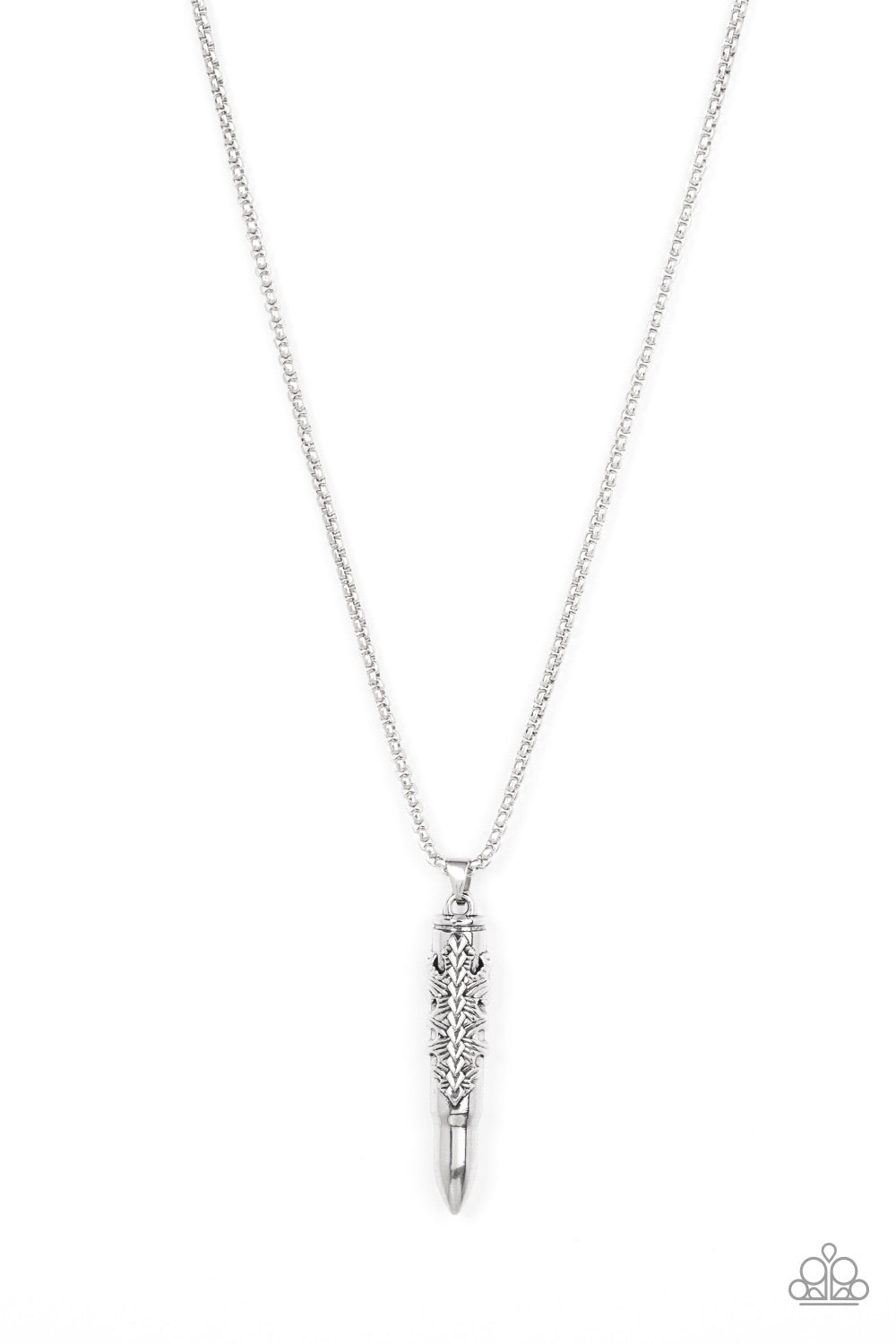 Mysterious Marksman - Silver Bullet-like Necklace - Paparazzi Accessories - GlaMarous Titi Jewels