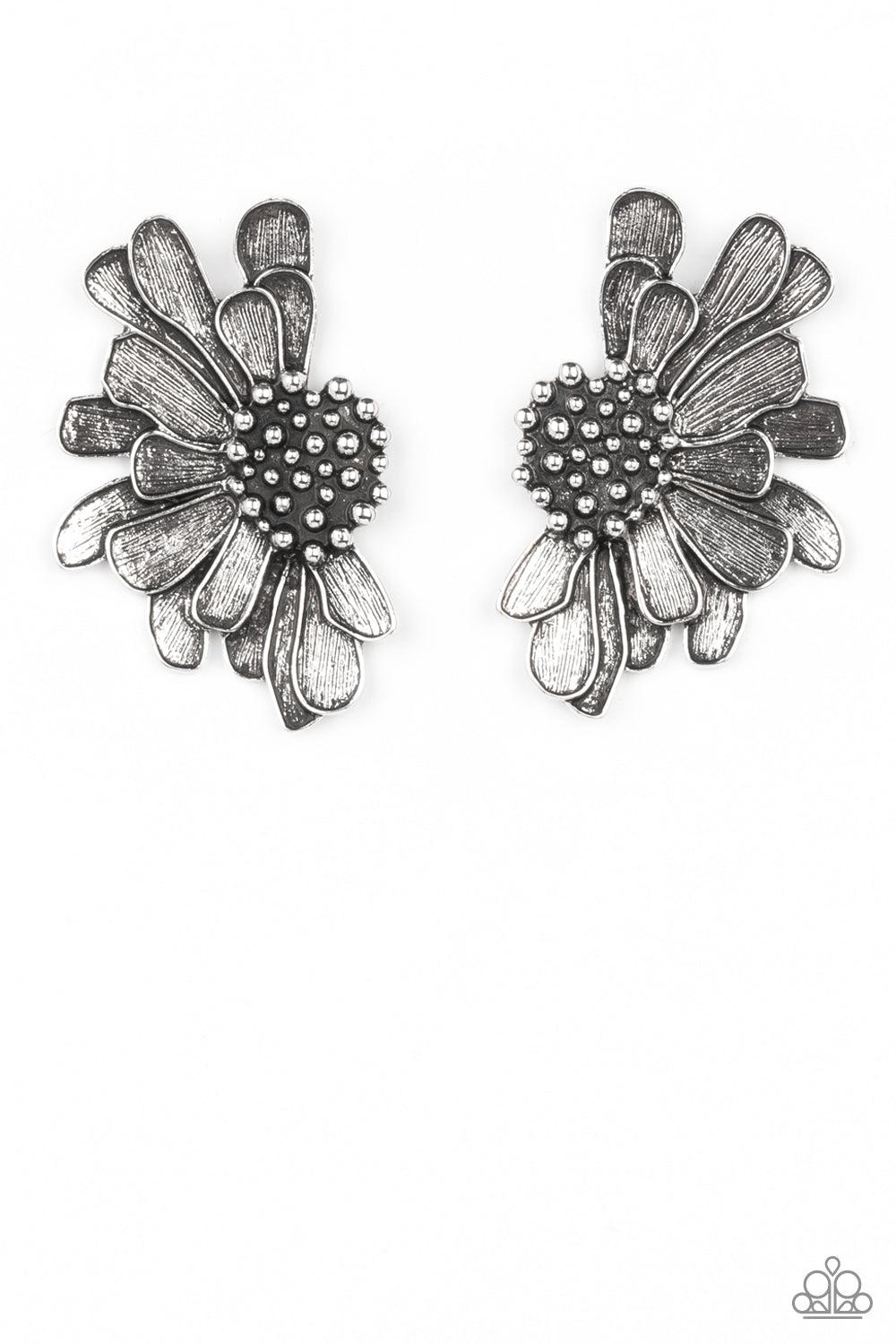 Farmstead Meadow ♥ Silver Flower Earrings ♥ Paparazzi Accessories - GlaMarous Titi Jewels