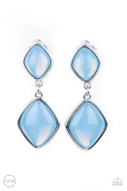 Double Dipping Diamonds - Blue Clip-On Earrings