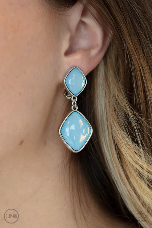 Double Dipping Diamonds - Blue Clip-On Earrings