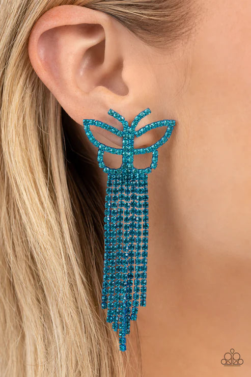 Billowing Butterflies - Blue Post Earrings ♥ Paparazzi Accessories