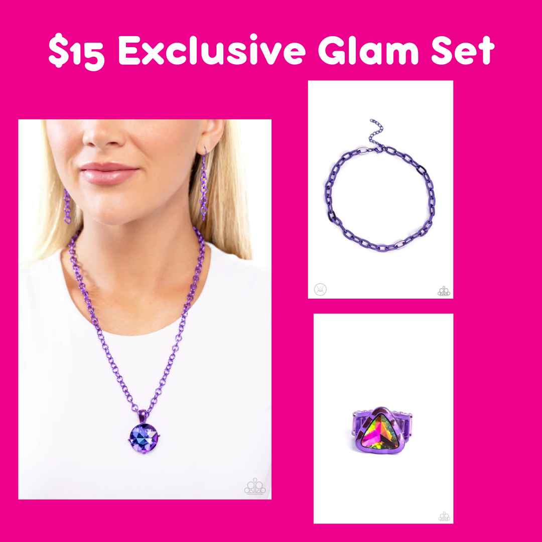 Paparazzi Las Vegas Dip ♦ Purple Necklace + 3 Piece Set