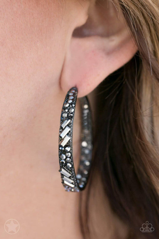GLITZY By Association - Black Gunmetal Rhinestone Earrings - Paparazzi Accessories - GlaMarous Titi Jewels