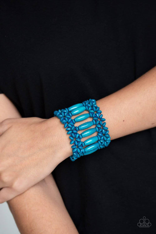 Barbados Beach Club - Blue Wood Stretchy Bracelet - Paparazzi Accessories - GlaMarous Titi Jewels