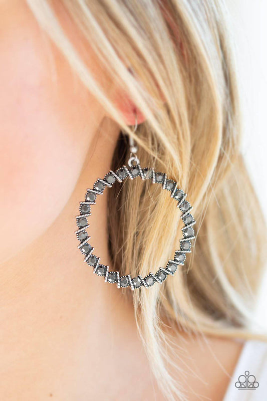 Enlighten Me - Silver Hematite Rhinestone Earrings - Paparazzi Accessories - GlaMarous Titi Jewels