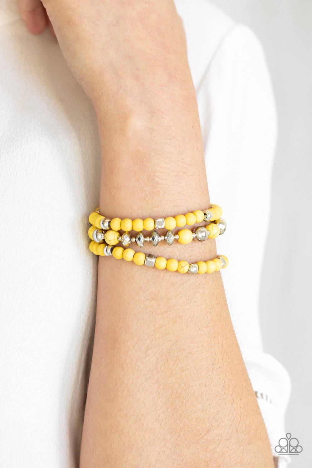 Mountain Artist - Yellow Stretchy Bracelet - Paparazzi Accessories - GlaMarous Titi Jewels