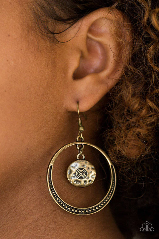 Tundra Trip - Brass Disc Hoop Earrings - Paparazzi Accessories - GlaMarous Titi Jewels