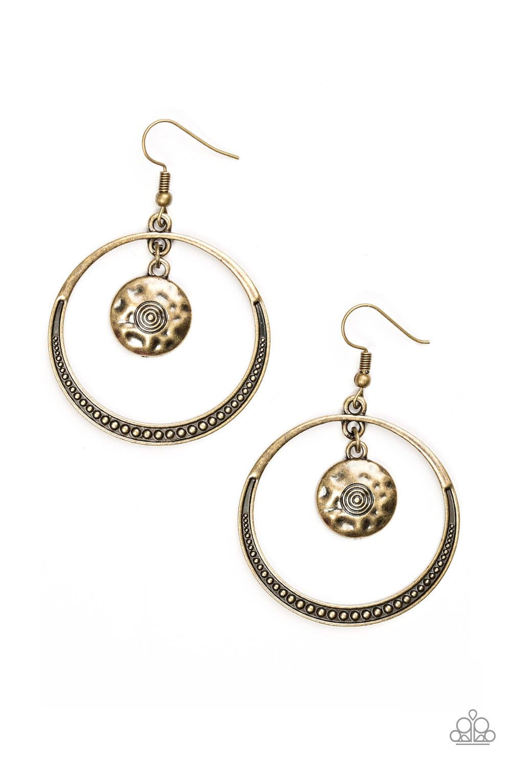 Tundra Trip - Brass Disc Hoop Earrings - Paparazzi Accessories - GlaMarous Titi Jewels
