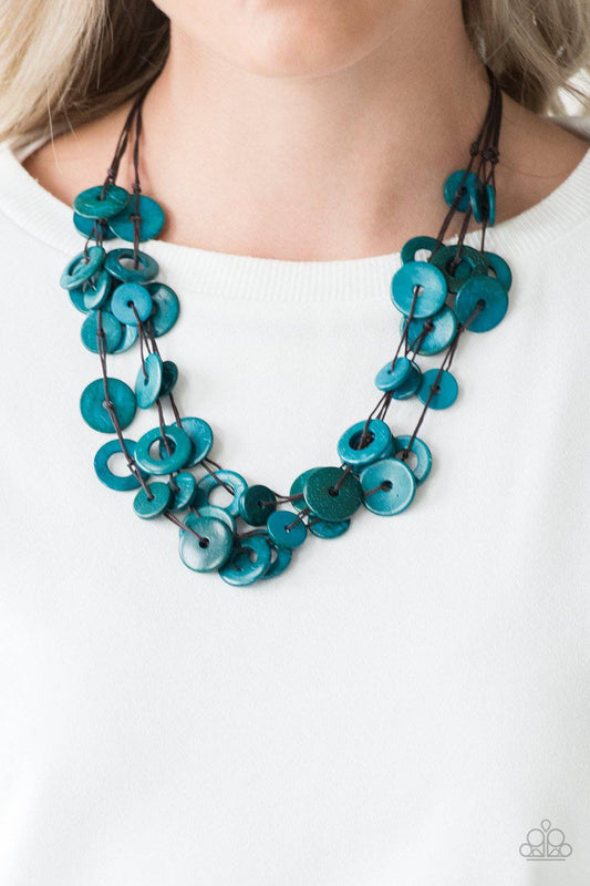 Wonderfully Walla Walla - Blue Wood Necklace - Paparazzi Accessories - GlaMarous Titi Jewels