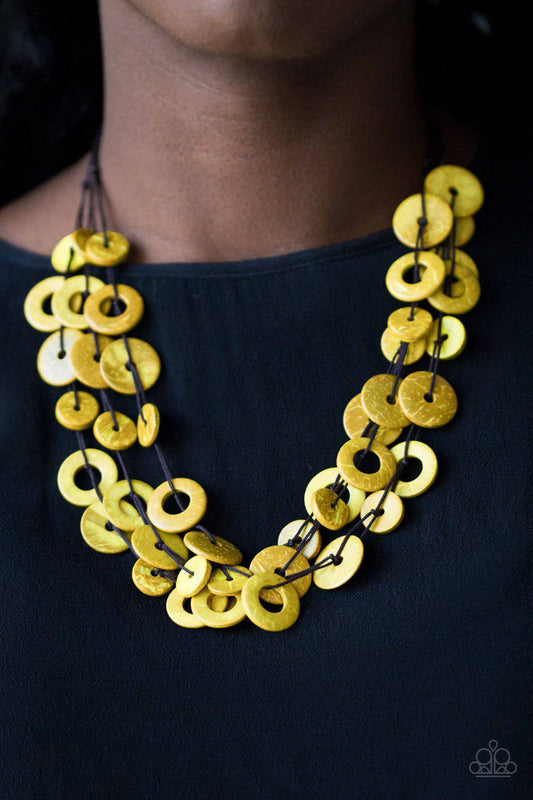 Wonderfully Walla Walla - Yellow Wood Necklace - Paparazzi Accessories - GlaMarous Titi Jewels