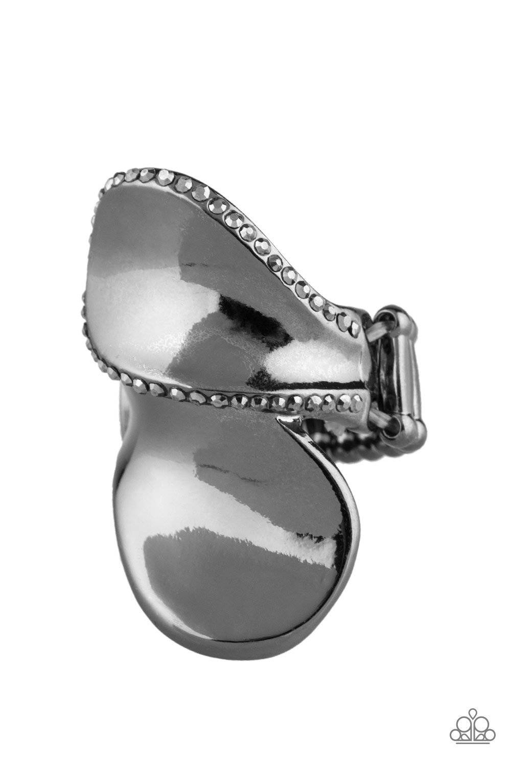 Fabulously Folded - Black Hematite Rhinestone Ring - Paparazzi Accessories - GlaMarous Titi Jewels