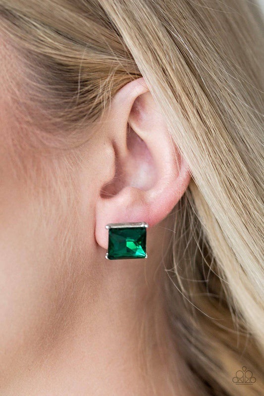 The Big Bang - Green Gem Post Earrings - Paparazzi Accessories - GlaMarous Titi Jewels