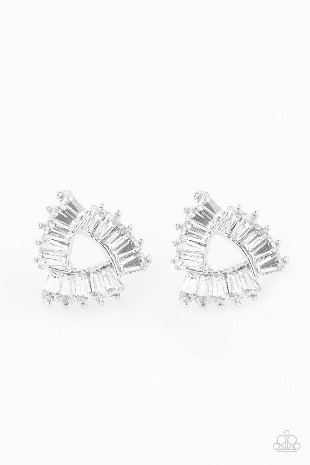 Renegade Shimmer White Earrings - Paparazzi Accessories - GlaMarous Titi Jewels