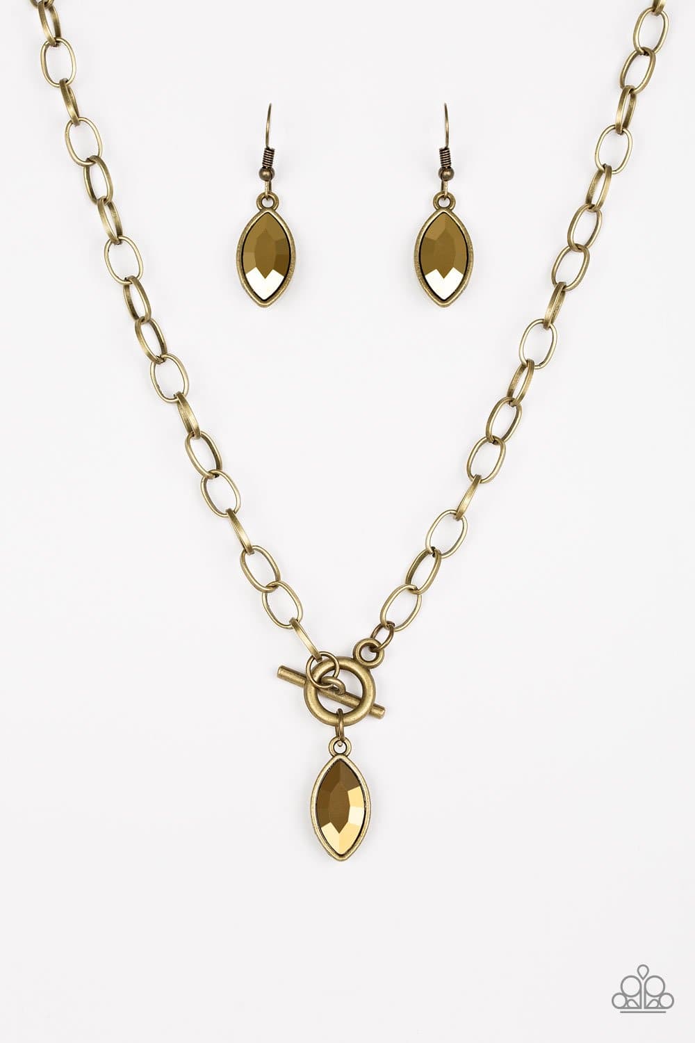 Club Sparkle - Brass Glittery Aurum Rhinestone Necklace - Paparazzi Accessories - GlaMarous Titi Jewels