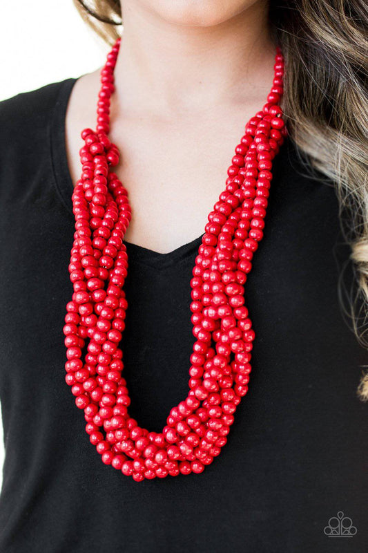 Tahiti Tropic - Red Wooden Necklace - Paparazzi Accessories - GlaMarous Titi Jewels
