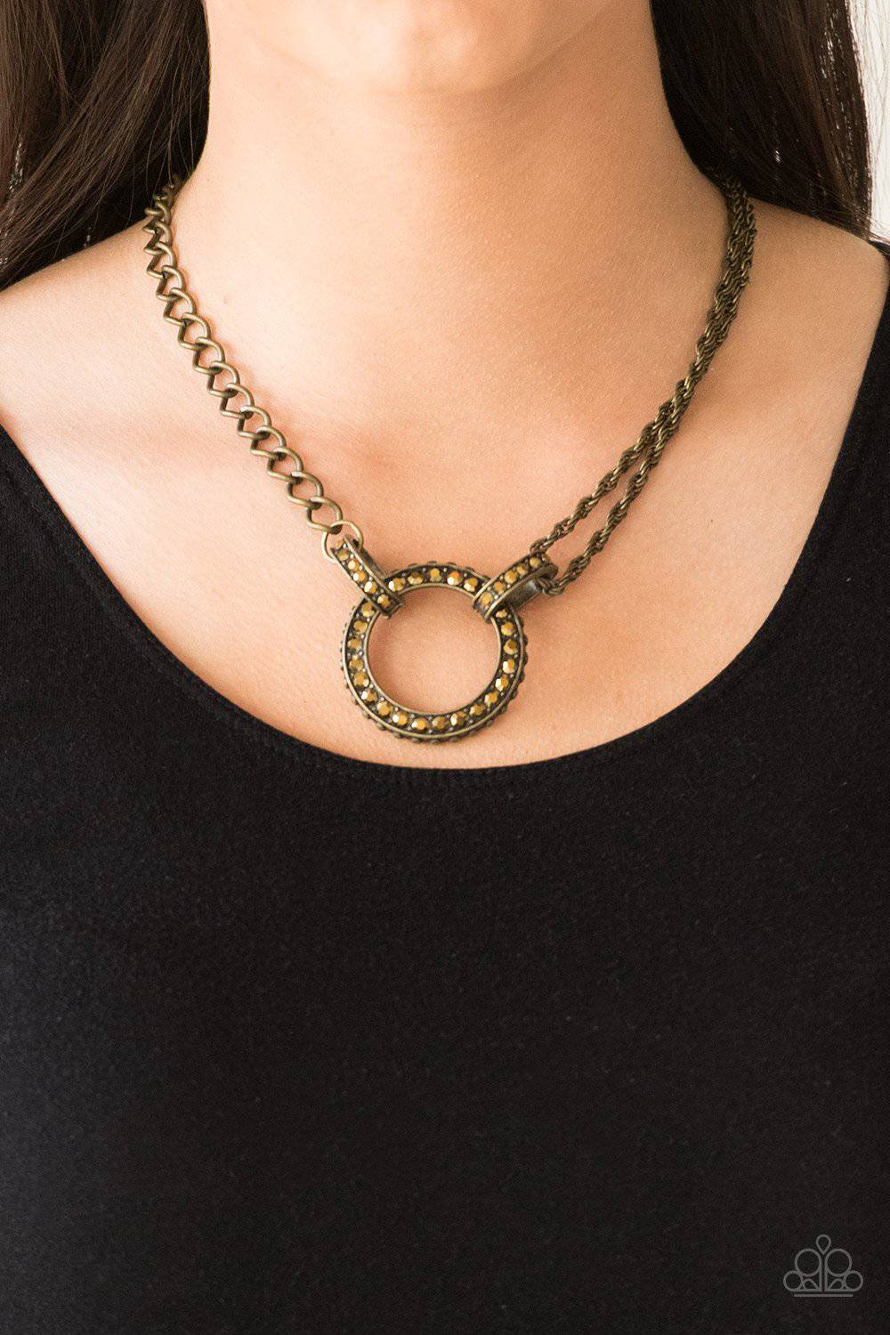Razzle Dazzle - Brass Rhinestone Necklace - Paparazzi Accessories - GlaMarous Titi Jewels