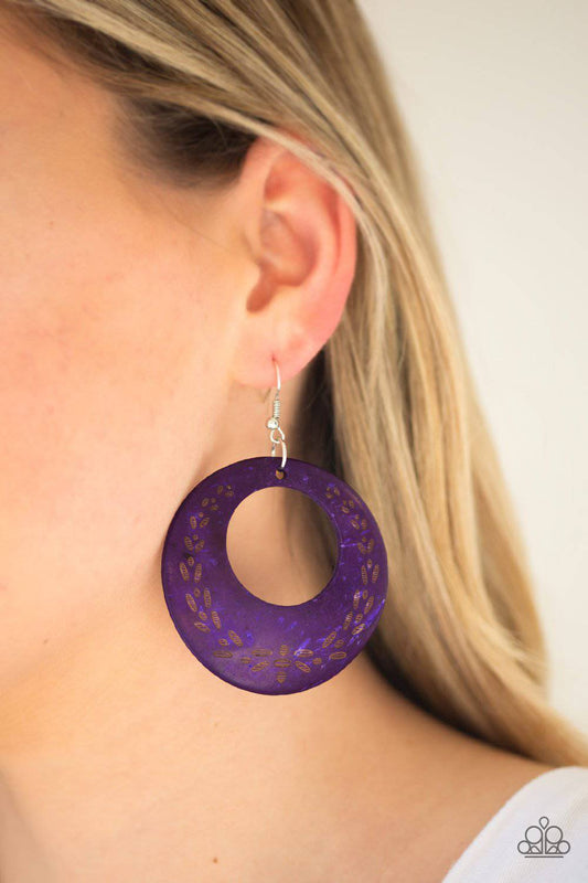 Beach Club Clubbin - Purple Wooden Earrings - Paparazzi Accessories - GlaMarous Titi Jewels