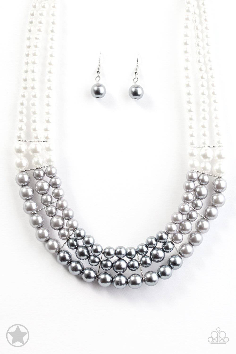Lady In Waiting - White, Silver & Gray Pearl Blockbuster Necklace - Paparazzi Accessories - GlaMarous Titi Jewels