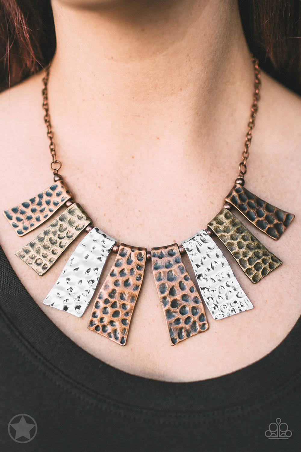 A Fan of the Tribe - Copper, Silver & Brass Blockbuster Necklace - Paparazzi Accessories - GlaMarous Titi Jewels